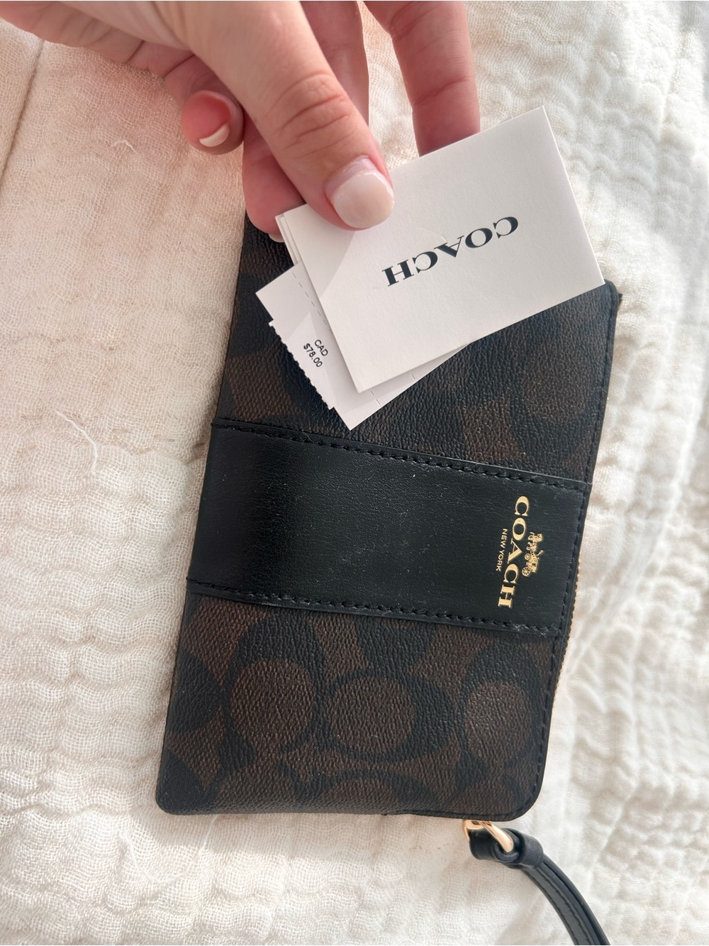 Coach Brown & Black Signature Wristlet Card Holder